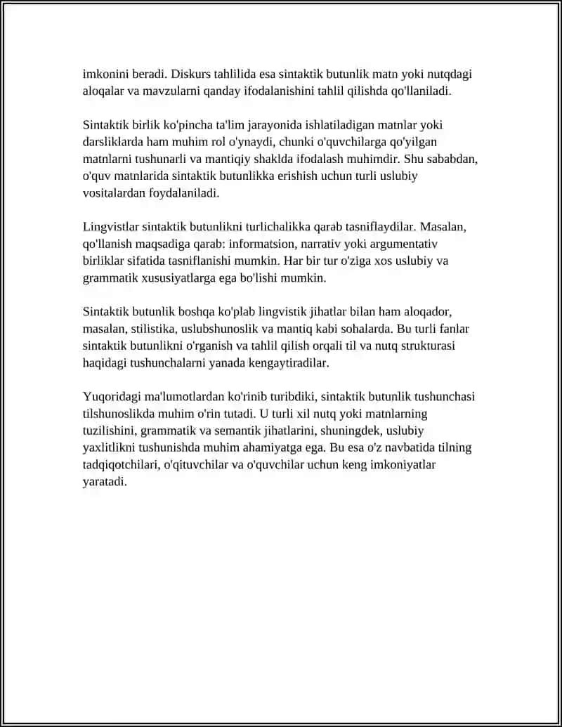 MATNNING SINTAKTIK BUTUNLIK EKANLIGI MATNING MA’NO JIHATDAN BIR BIRI BILAN O’ZARO BOG’LIQ GAPLARDAN TUZILISHI 4
