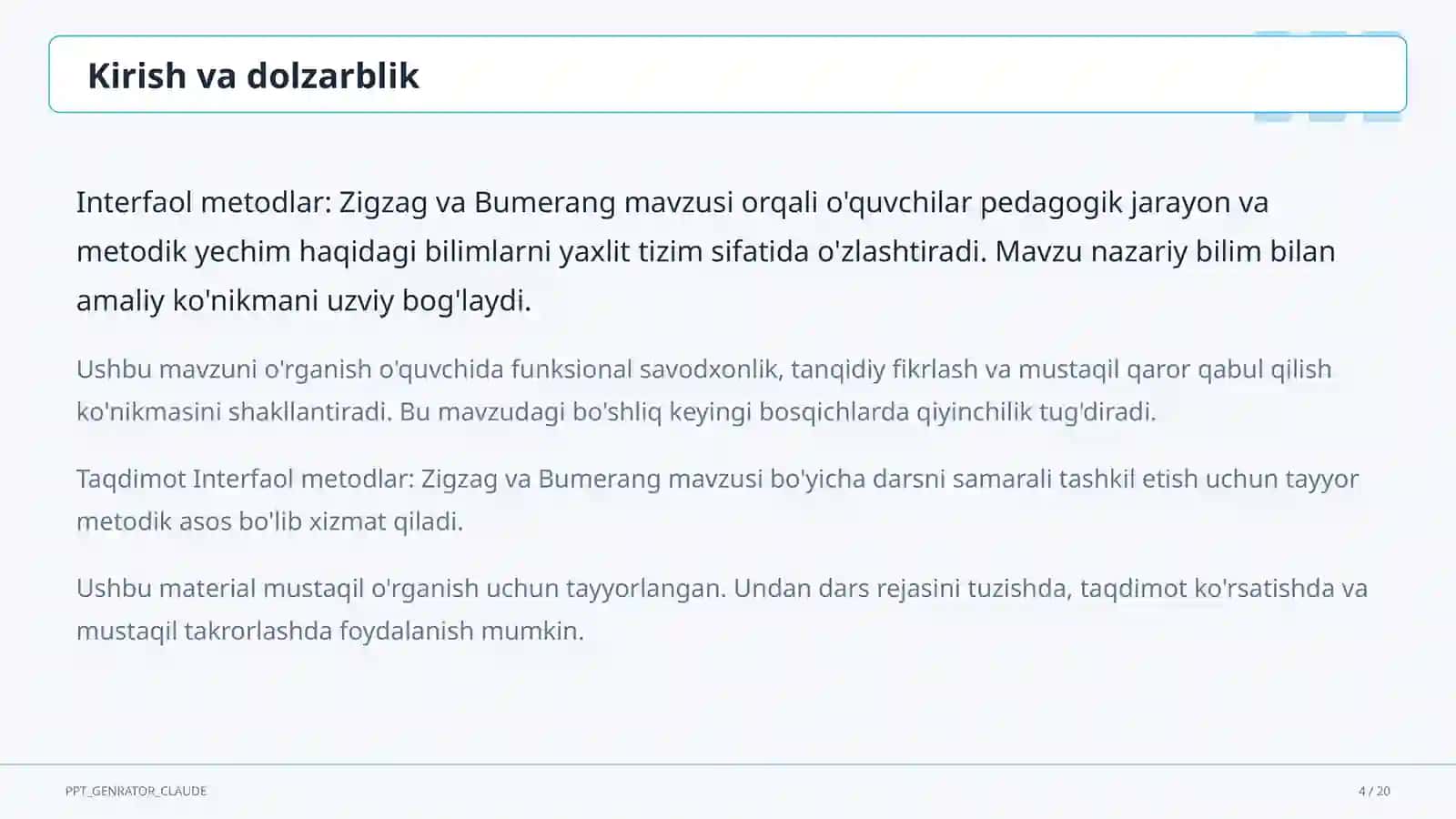 Interfaol metodlar: Zigzag va Bumerang 4