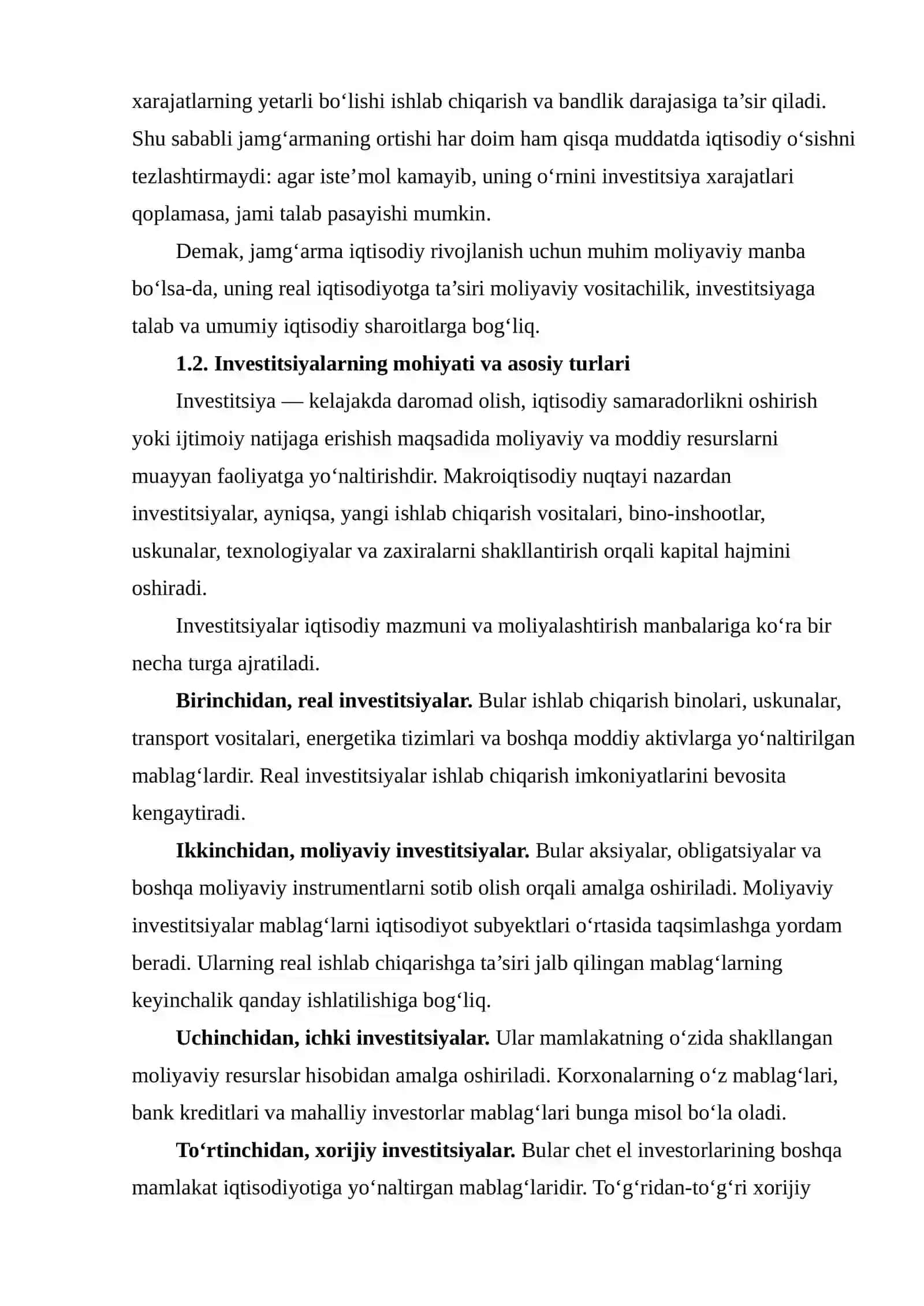 Jamg‘arma va investitsiyalarning iqtisodiy o‘sishga ta’sirini ilmiy manbalar asosida tahlil qilish 4