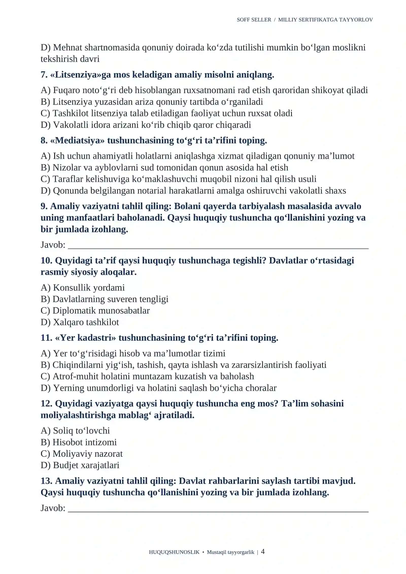 HUQUQSHUNOSLIK/ MILLIY SERTIFIKAT HUQUQSHUNOSLIK 1000 ta TEST 2026-2027.docx 4