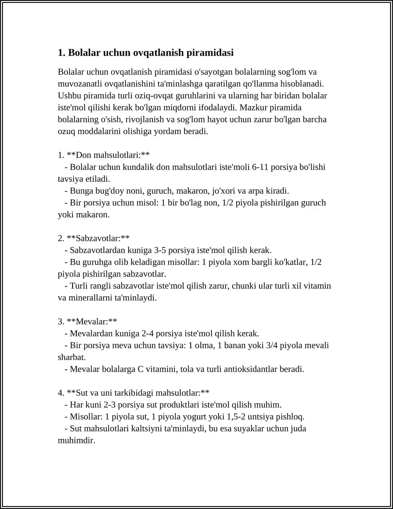 Bolalar uchun ovqatlanish piramidasi 4