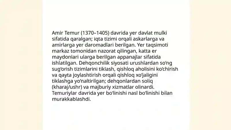 Amir Temur va Temuriylar davridagi iqtisodiy g'oyalar va iqtisodiy siyosat 4