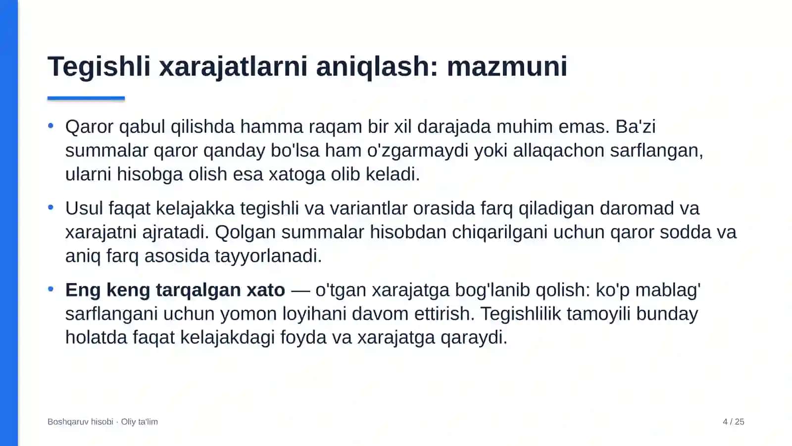 Dublyaj studiyalarida qaror qabul qilish uchun tegishli xarajatlarni aniqlash 4