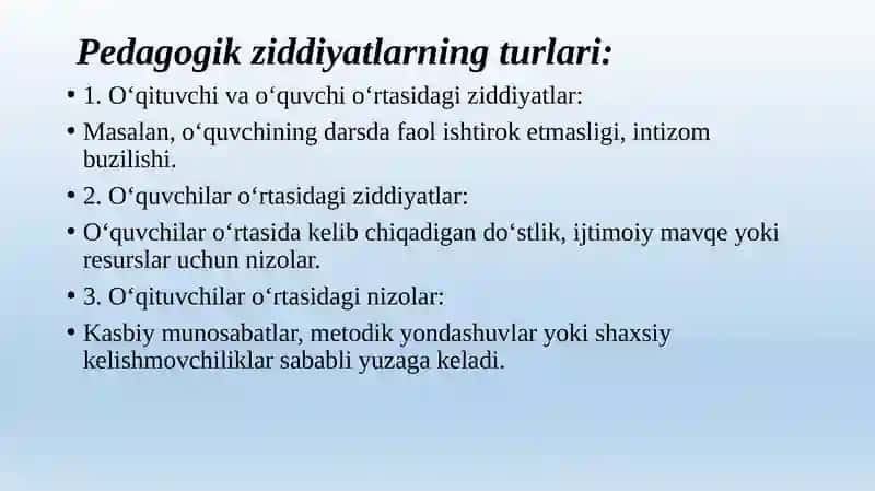 Pedagogik nizolar va ziddiyatlar 4