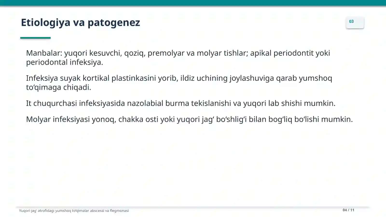 Yuqori jagʻ atrofidagi yumshoq toʻqimalari absess va flegmonalari 4