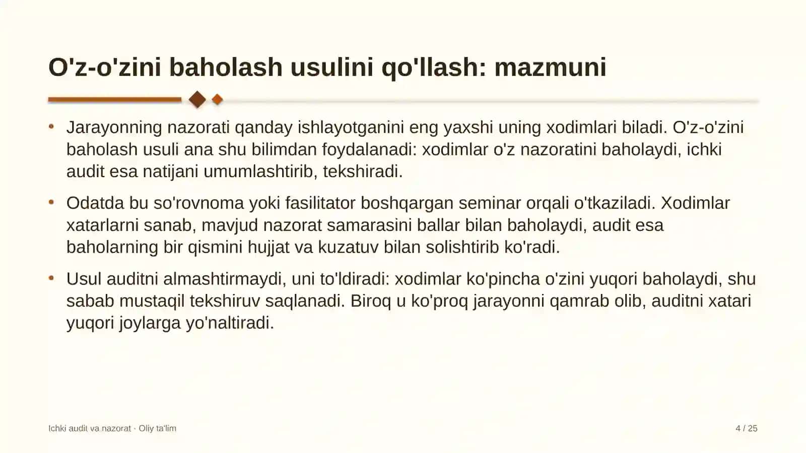 Farmatsevtika sanoatida o'z-o'zini baholash usulini qo'llash 4