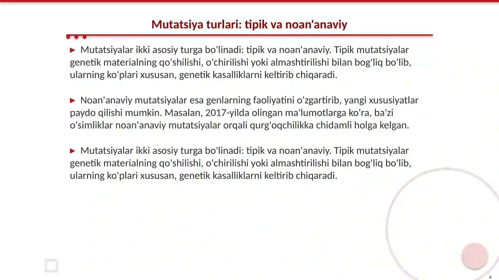 Gen mutatsiyasi Biologiya 4