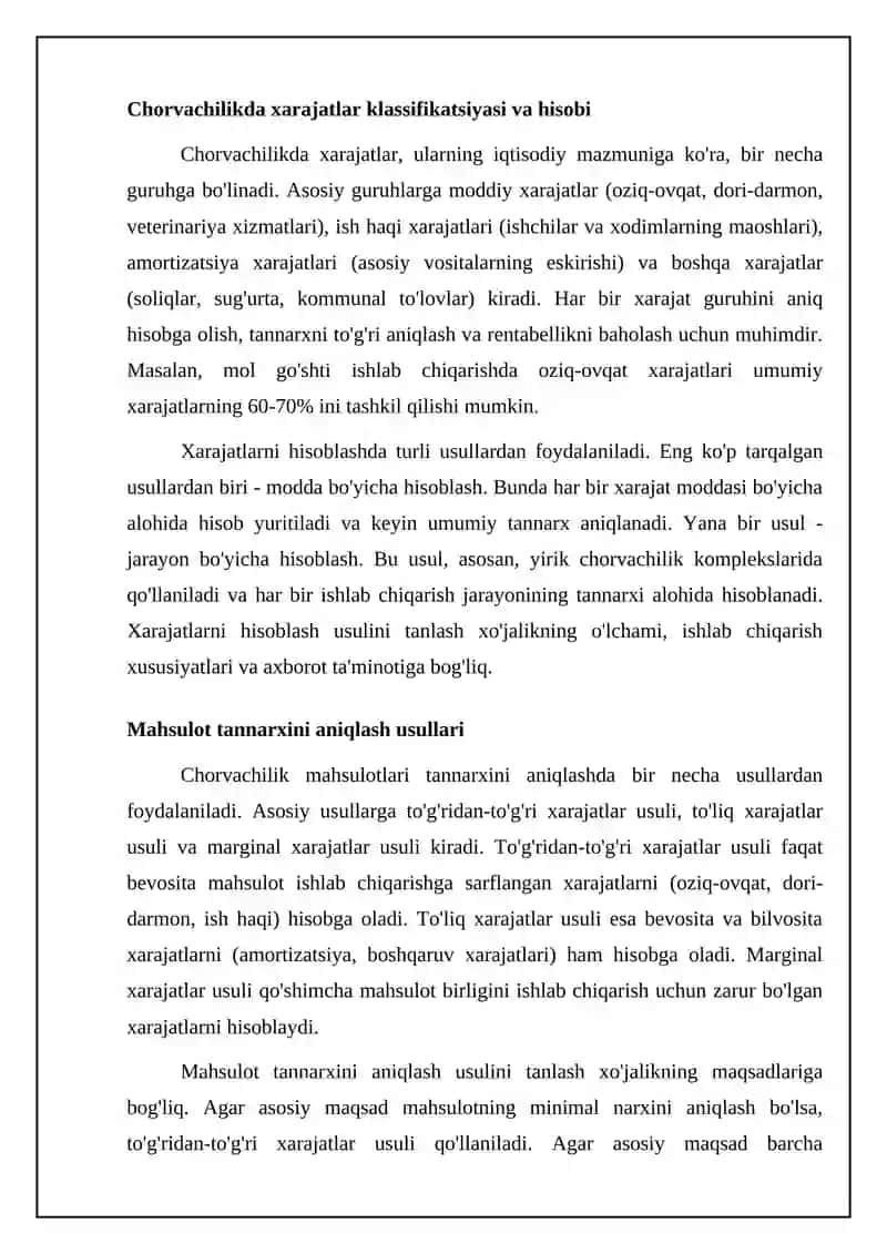 Mavzu Chorvachilikda xarajatlarni hisoblash va mahsulot tannarxini aniqlash asoslari 4