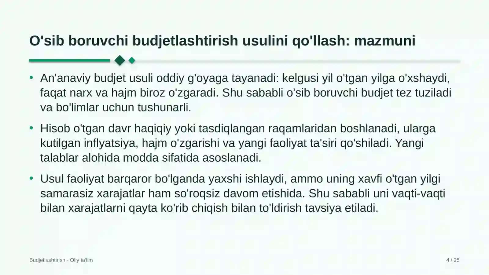 Bolalar musiqa va san'at maktablarida o'sib boruvchi budjetlashtirish usulini qo'llash 4