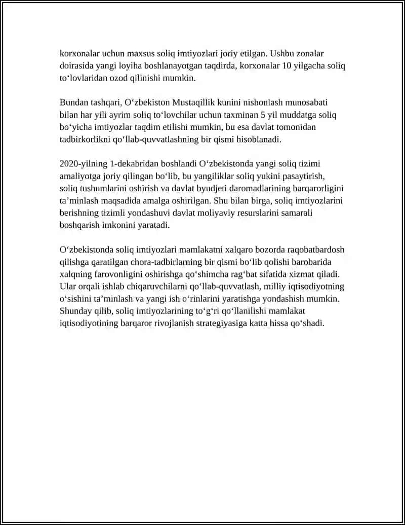SOLIQ IMTIYOZLARI VA ULARNING QO’LLANISHI Referat 4