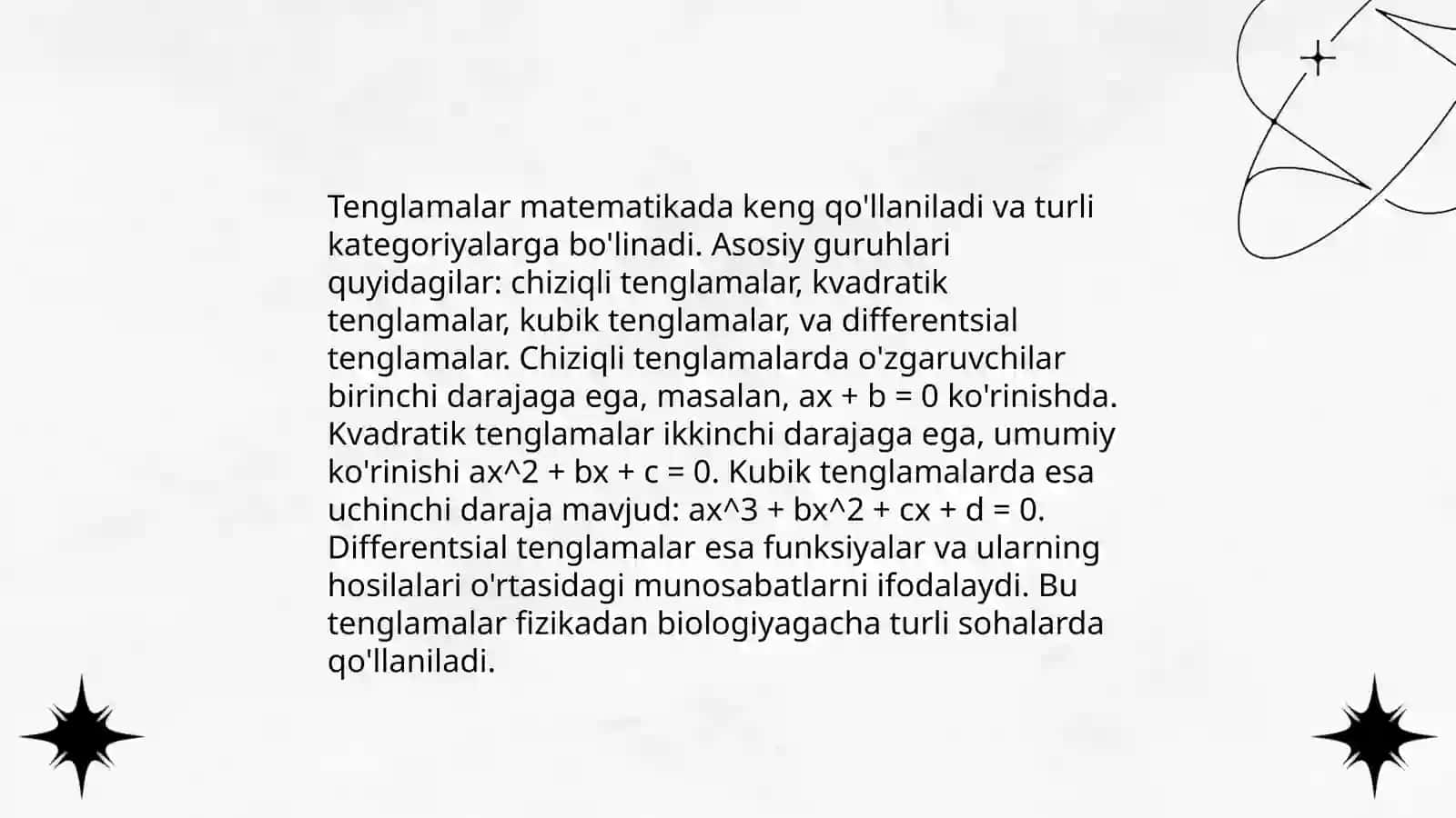 Tekslikning turli hil tenglamalari 4