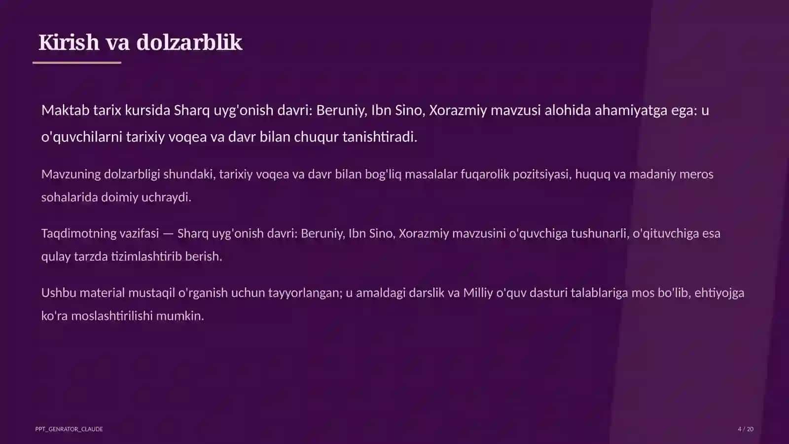 Sharq uyg'onish davri: Beruniy, Ibn Sino, Xorazmiy (7-sinf) 4