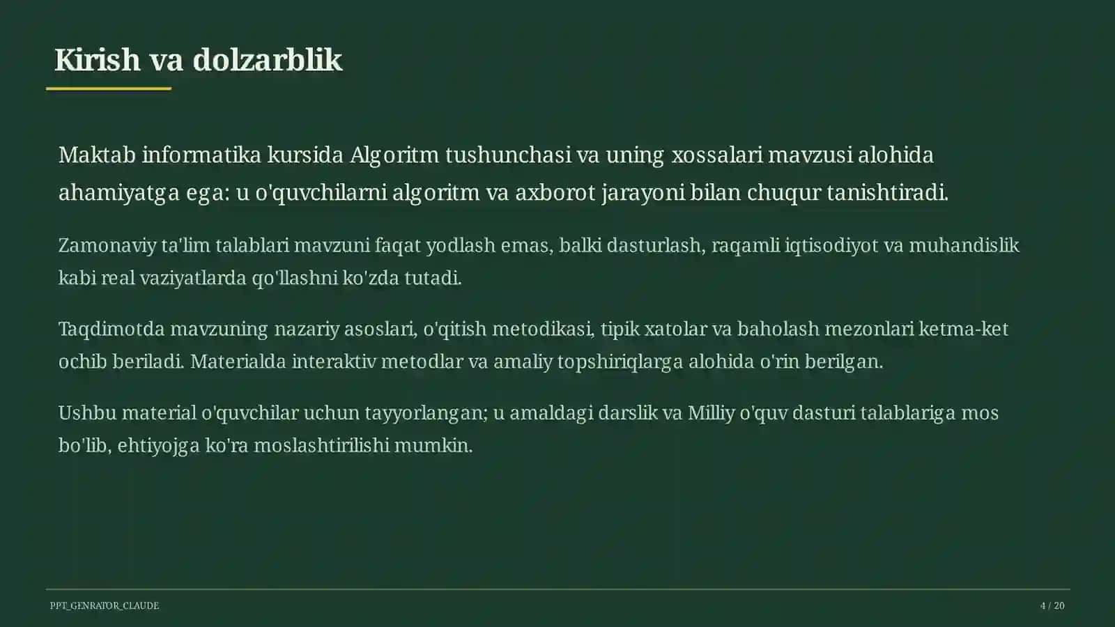 Algoritm tushunchasi va uning xossalari (6-sinf) 4