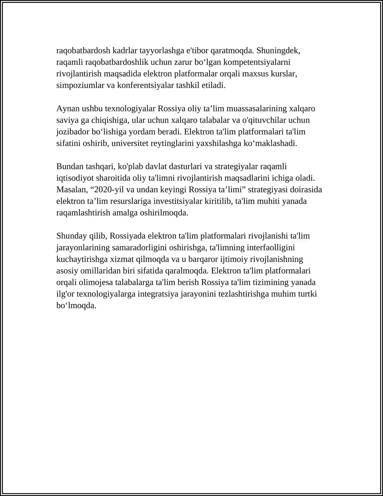 ROSSIYA FEDERATSIYASINING OLIY TAʼLIM MUASSASALARI TENDENSIYALARINI ELEKTRON RESURS MATERIALLARI ASOSIDA OʻRGANISH 4