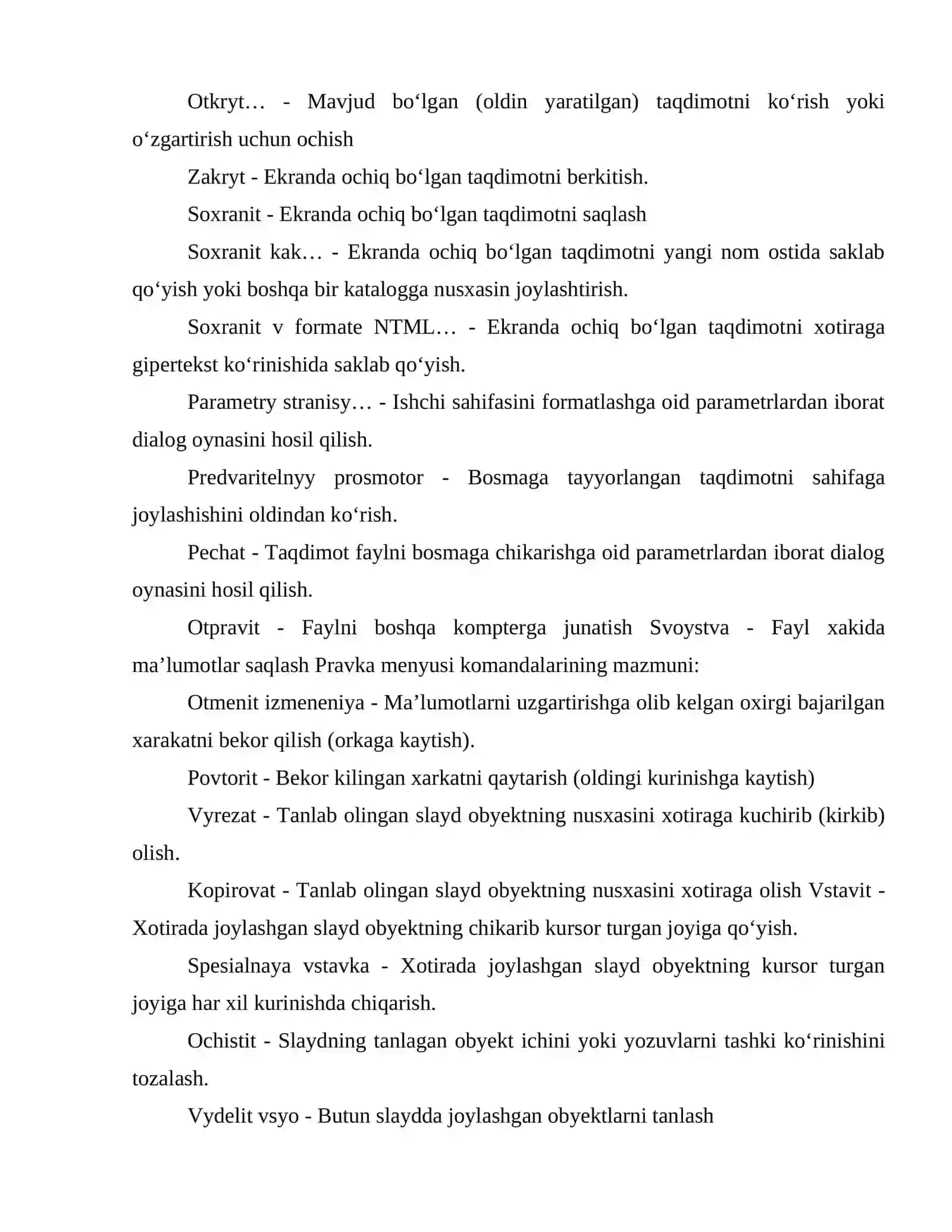 Power Point dasturining asosiy buyruqlari 4