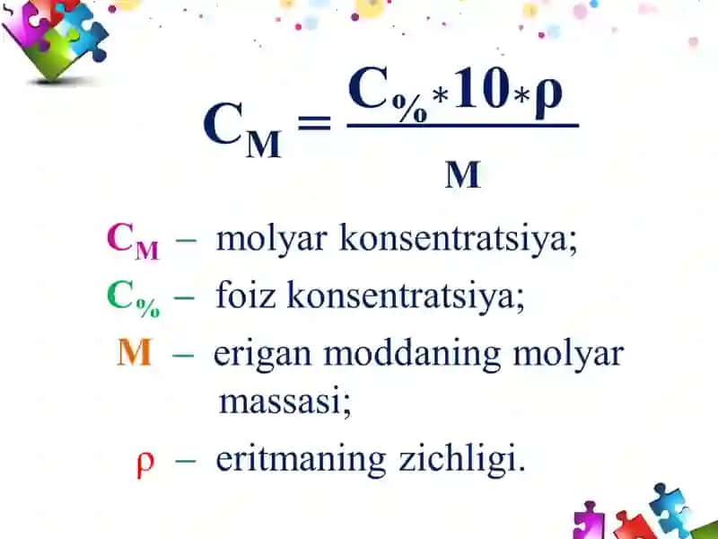 Foiz va molyar konsentratsiya bog'lanishi 4