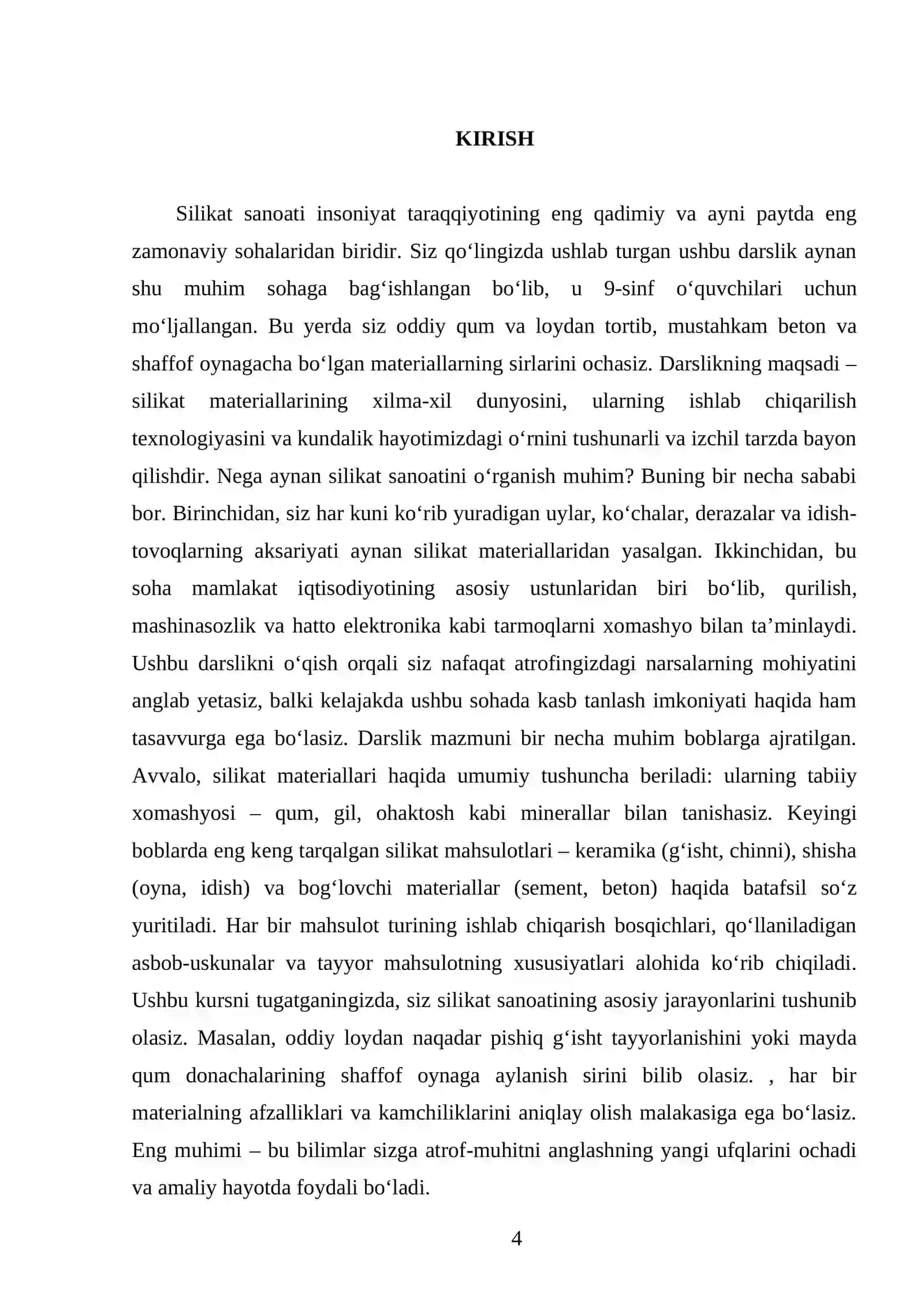 SILIKAT SANOATI. 9 - SINF 4
