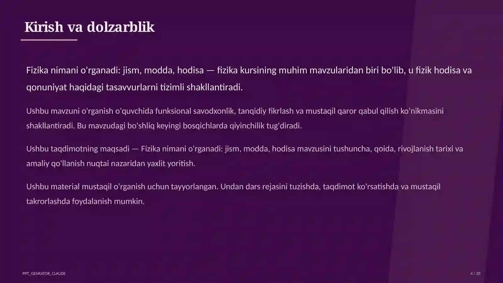 Fizika nimani o'rganadi: jism, modda, hodisa (6-sinf) 4