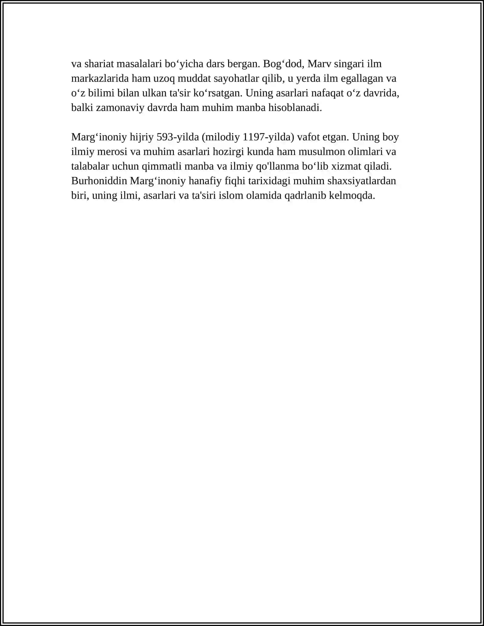 MUSTAQIL ISH Mavzu: BURHONIDDIN MARG‘INONIY ASARLARIDA FALSAFIY QARASHLAR 4