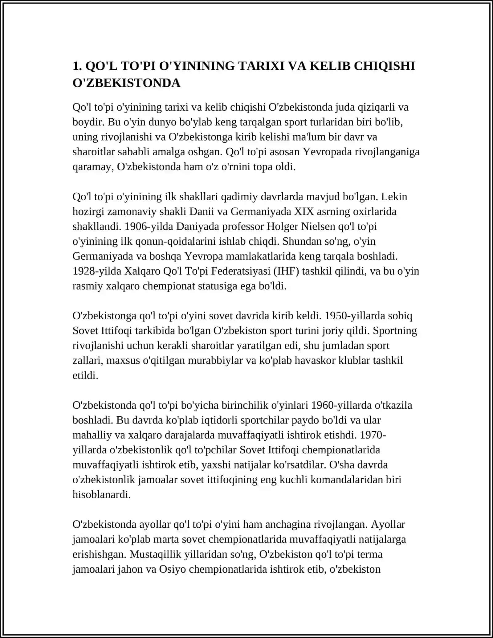QO'L TO'PI O'YININING O'ZBEKISTONDA RIVOJLANISHI. QO'L TO'PI O'YINIDA HARAKATLANISH VA TO'PNI BOSHQARISH TEXNIKASINI O'RGATISH 4