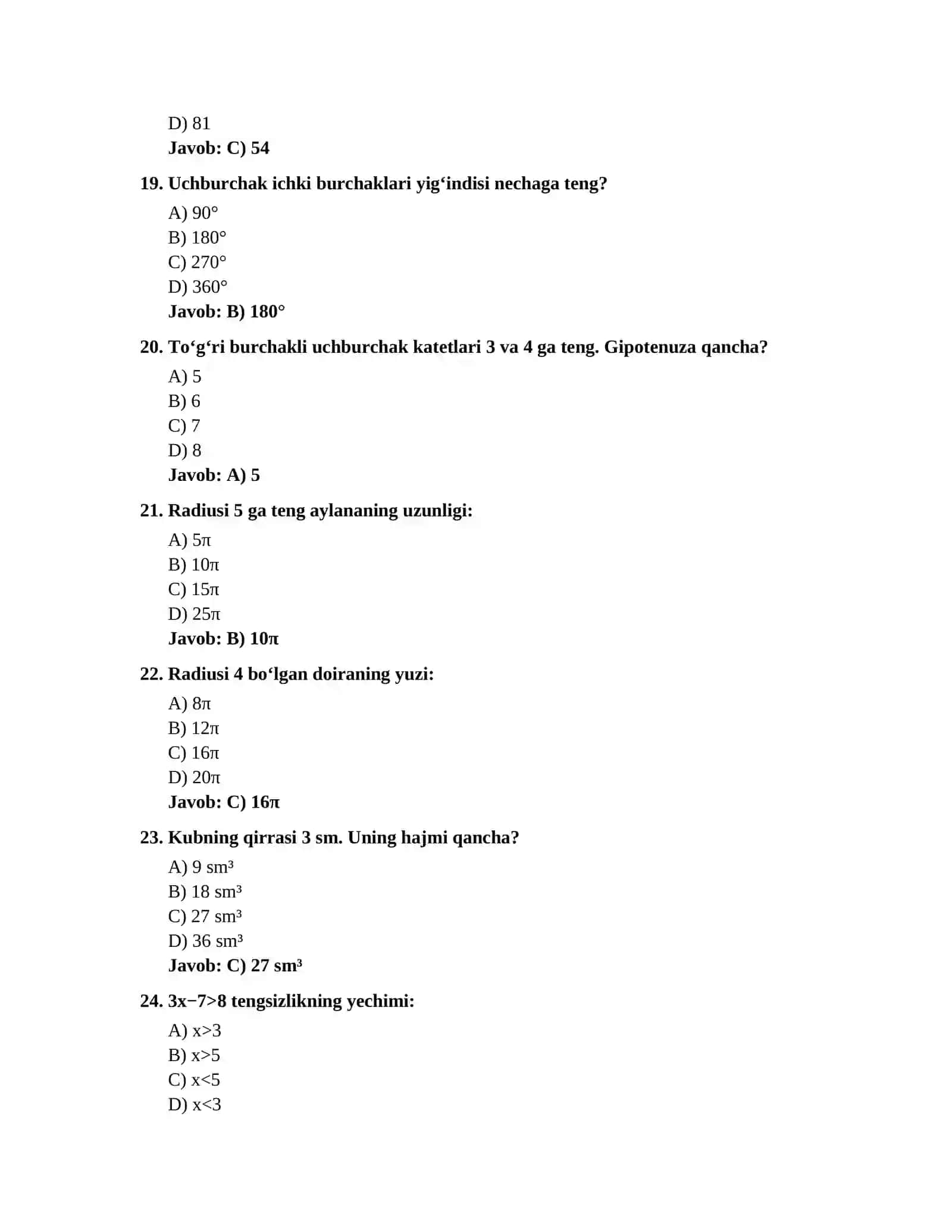 11-sinf bo'yicha matematika attatsatsiya testlari 4