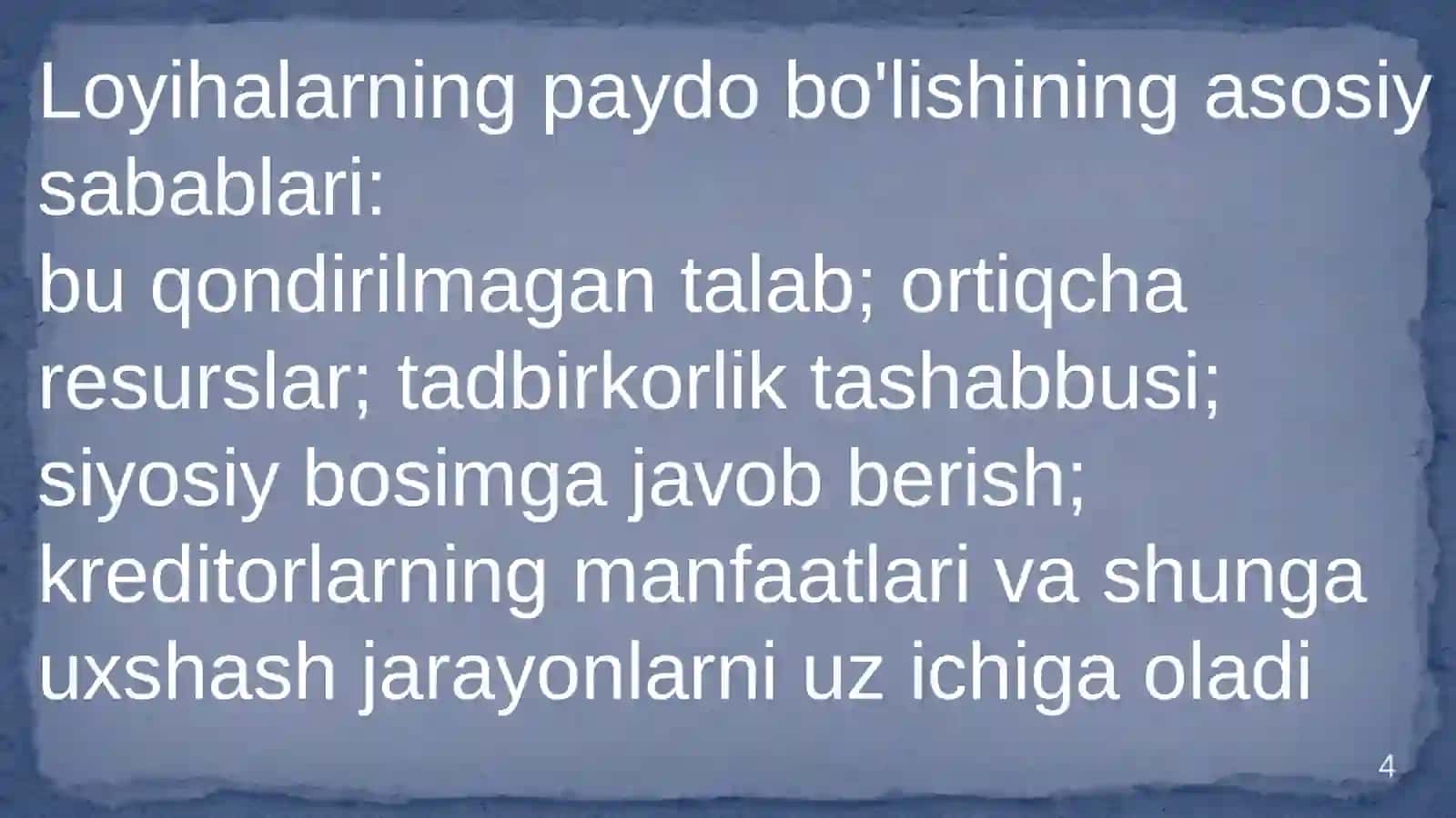 Loyiha goyasini (konsesyasi)shakllantirish va loyihani tahlil qilish 4