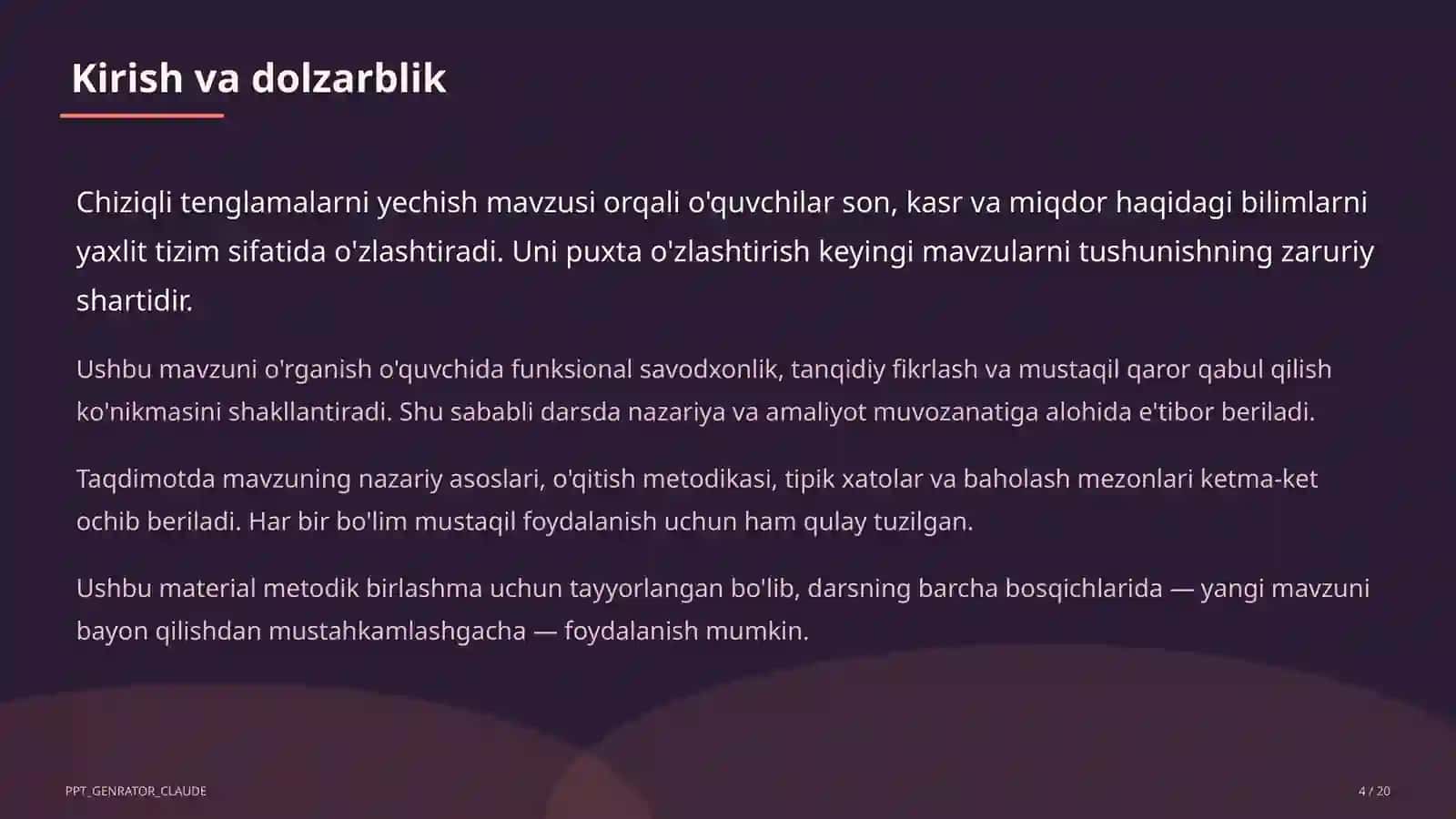 Chiziqli tenglamalarni yechish (6-sinf) 4