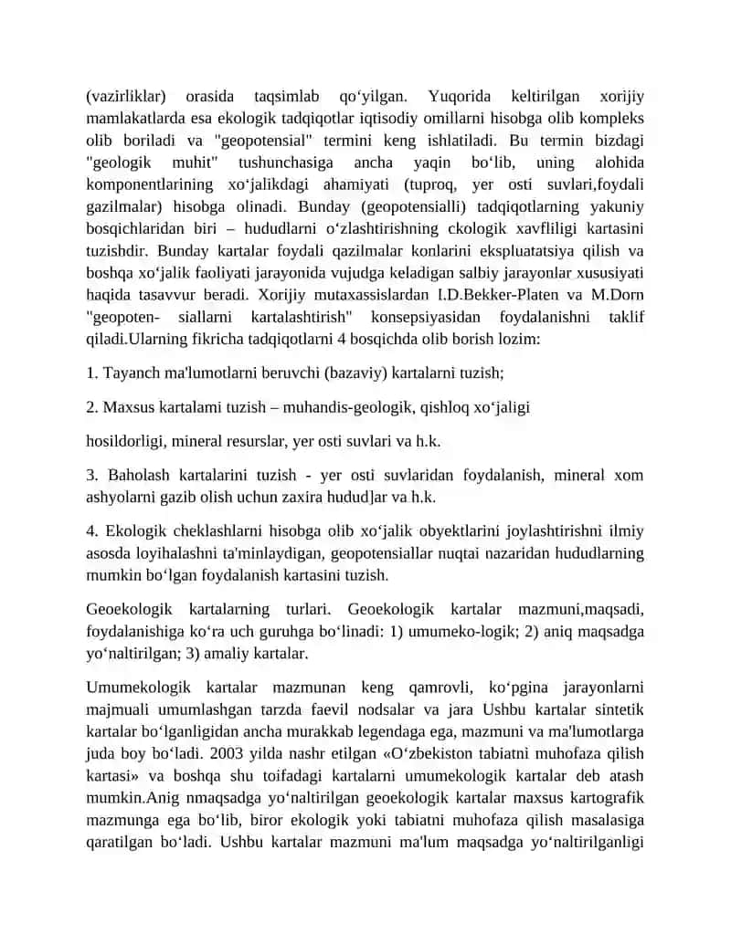 Geoekologik kartalashtirish va uning turlari. 4