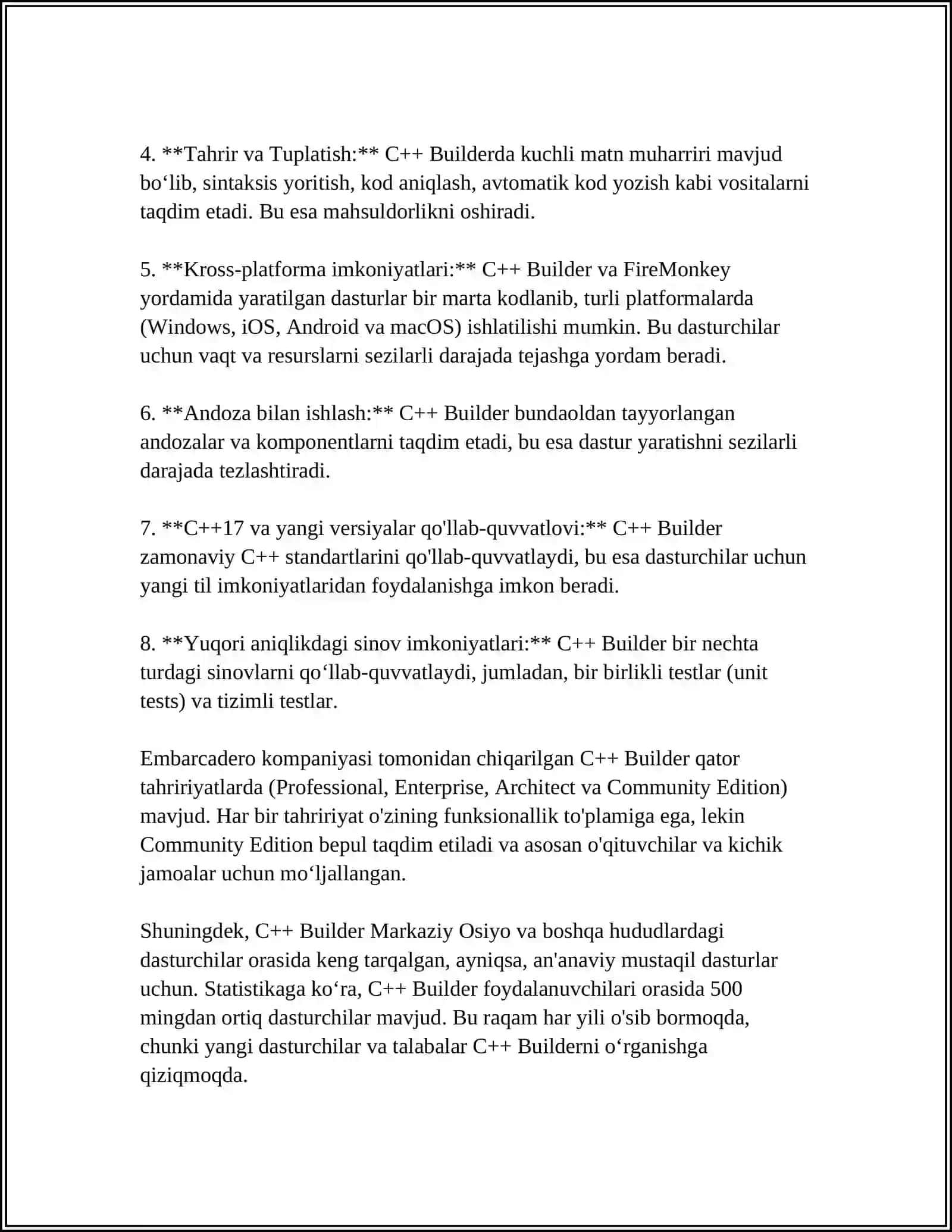 C++ BUILDER DASTURLASH TILIDA NAZORAT QILUVCHI DASTUTLAR 4