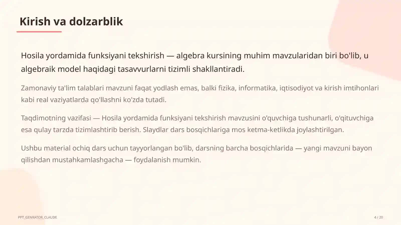 Hosila yordamida funksiyani tekshirish (11-sinf) 4