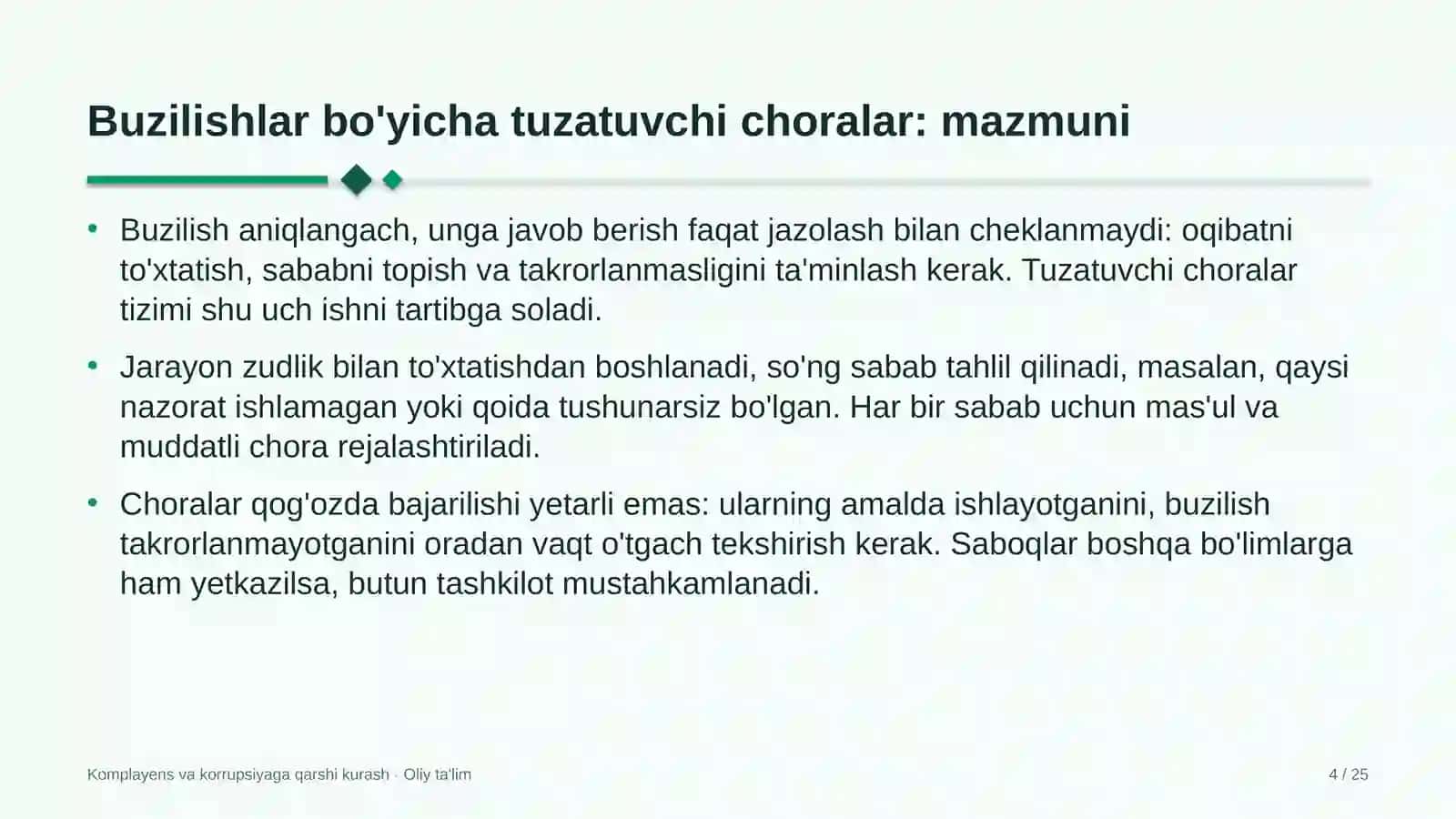 venchur fondlarida buzilishlar bo'yicha tuzatuvchi choralarni ko'rish 3610 4