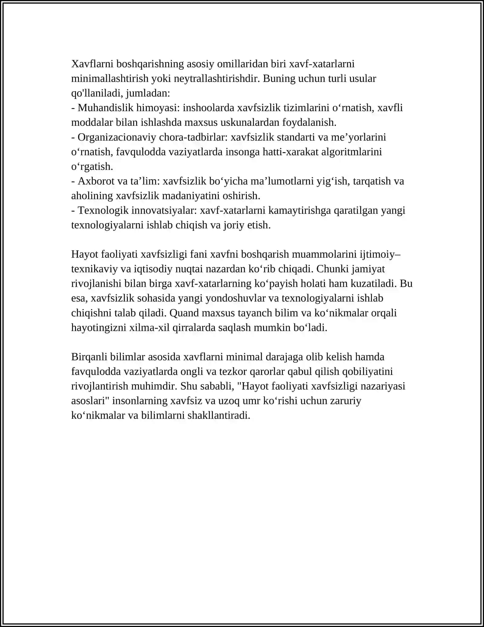 HAYOT FAOLIYATI XAVFSIZLIGI NAZARIY ASOSLARI 4