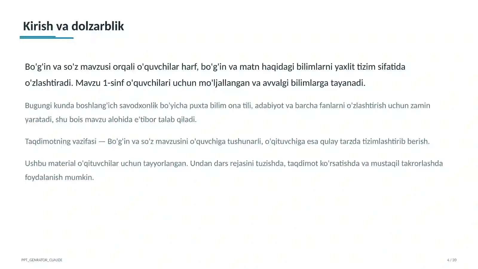 Bo'g'in va so'z (1-sinf) 4