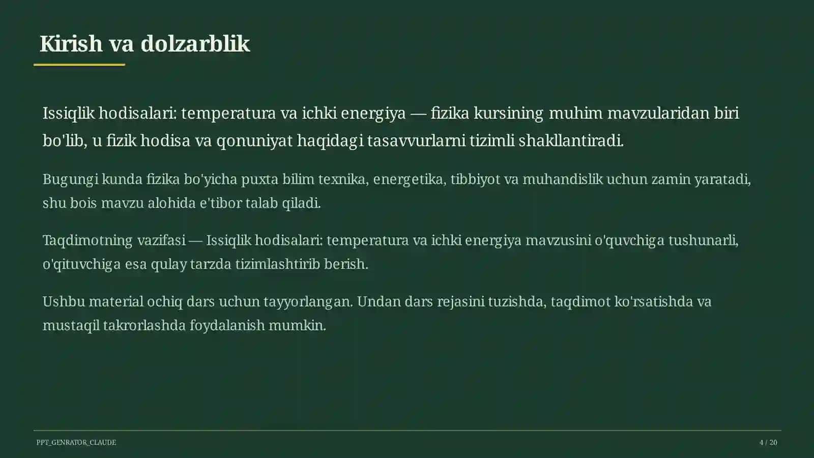 Issiqlik hodisalari: temperatura va ichki energiya (8-sinf) 4