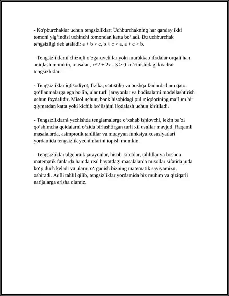 Tengsizliklar va ularning asosiy xususiyatlari 4