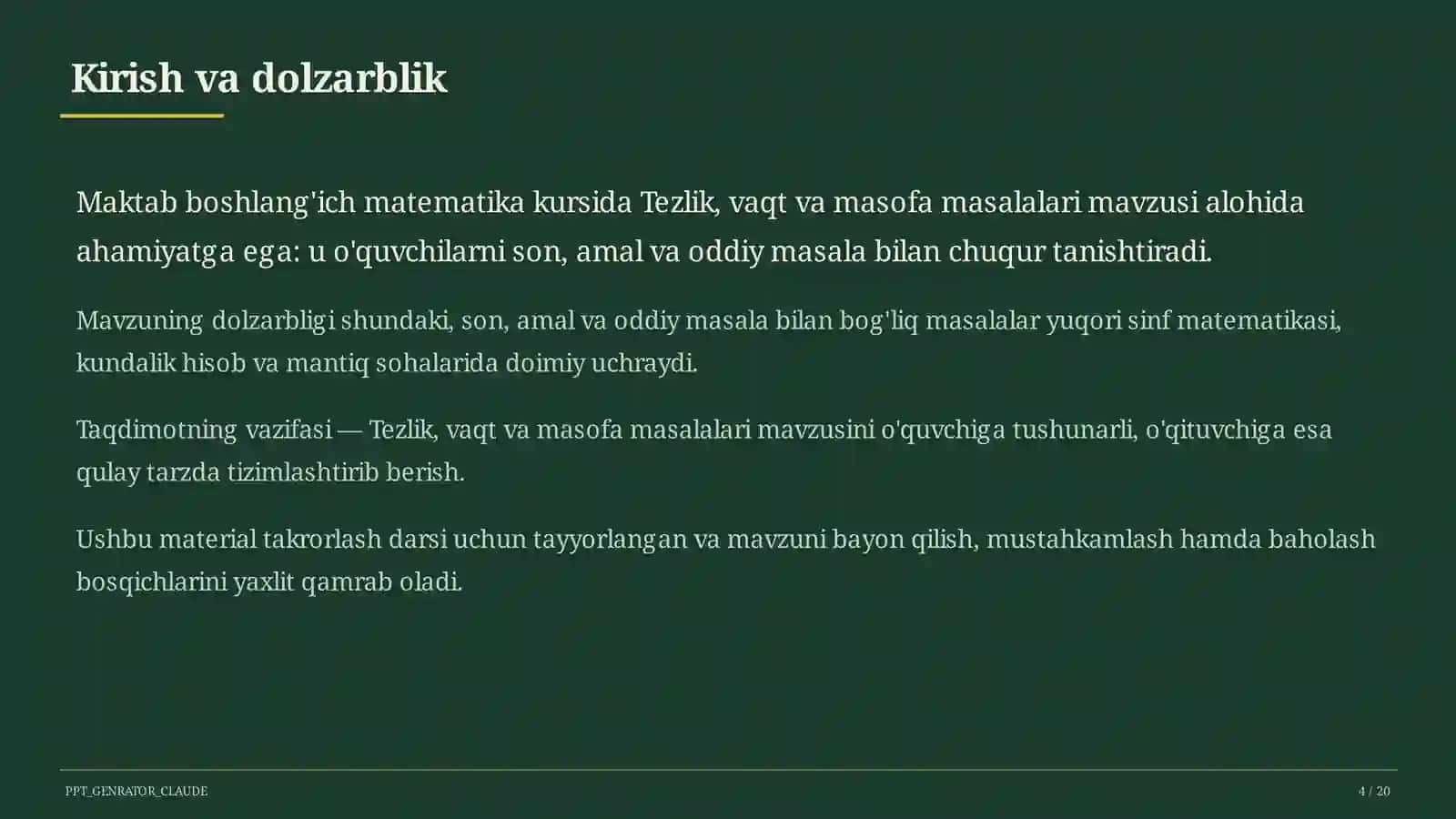 Tezlik, vaqt va masofa masalalari (4-sinf) 4