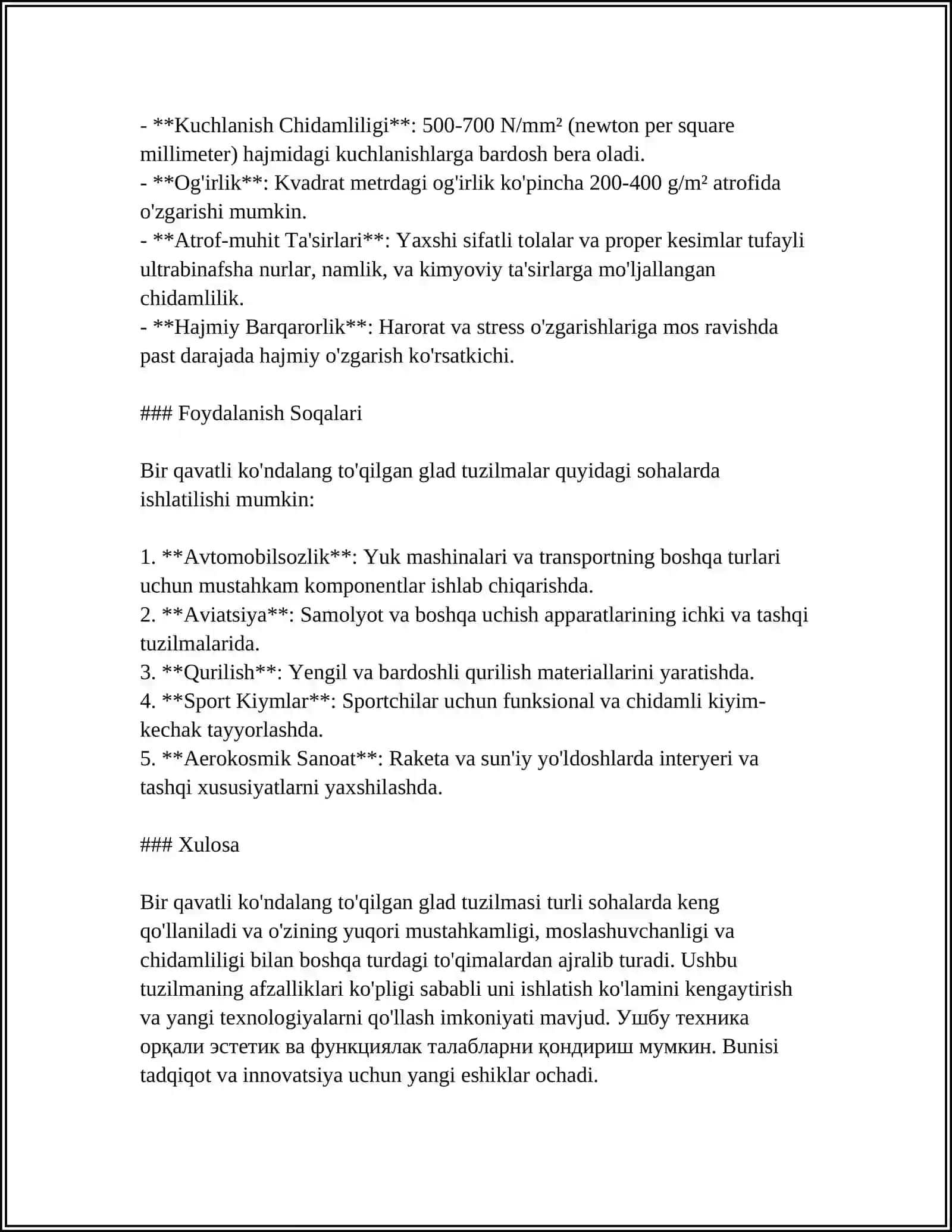 BIR QAVATLI KO'NDALANGIGA TO'QILGAN GLAD TO'QIMASI TUZILISHI XUSUSIYATLARI VA LOYIHALASH 4