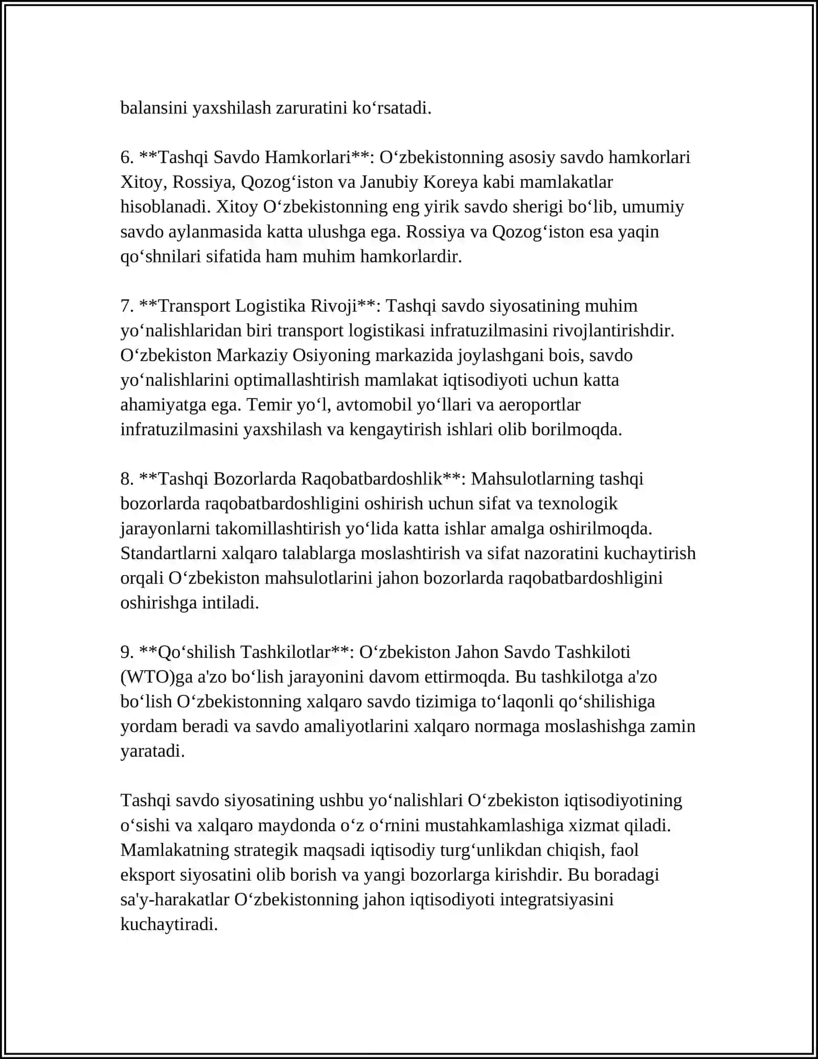 O‘zbekistonning Tashqi Savdo Siyosati va Eksport Salohiyati 4