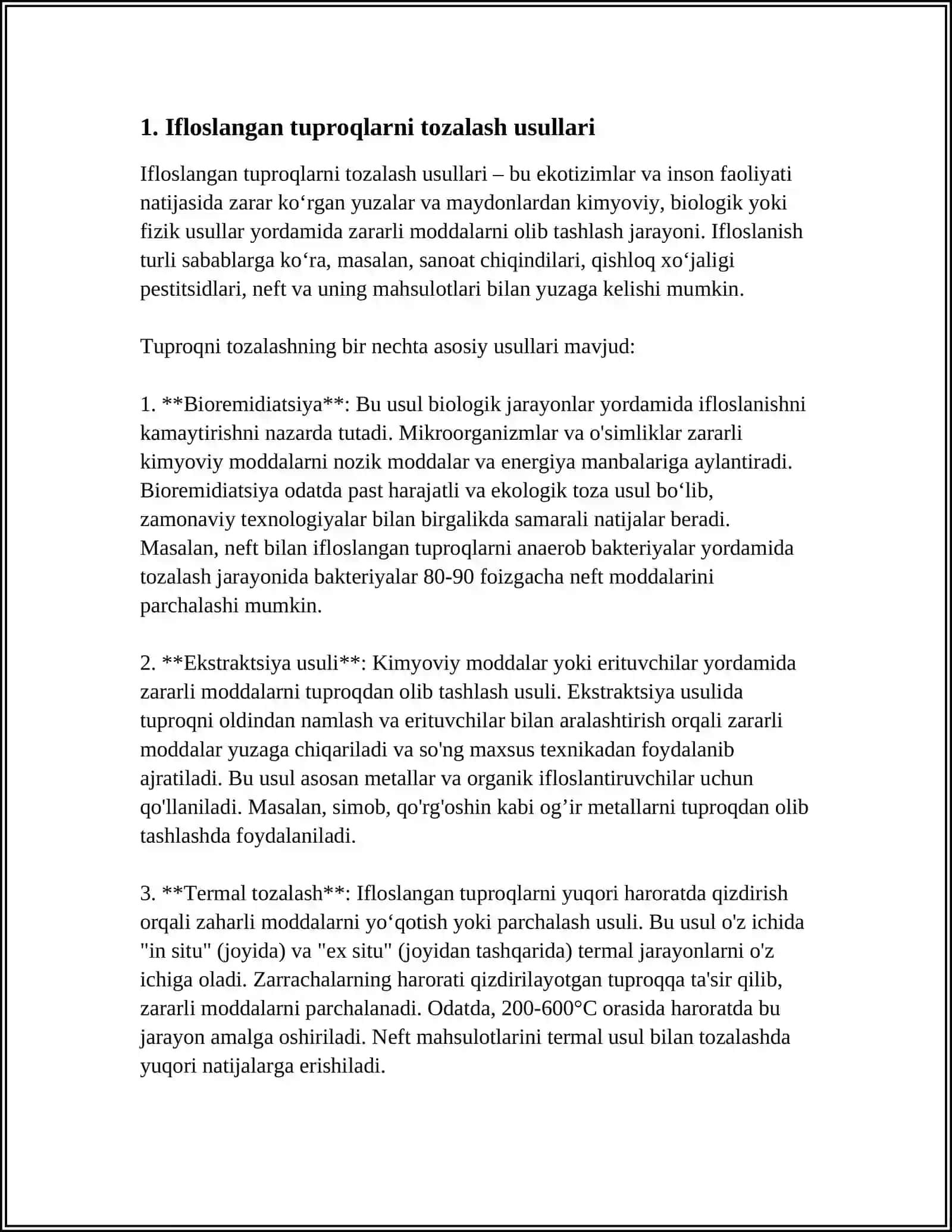 IFLOSLANGAN TUPROQLAR BO'YICHA ISHLAB CHIQILGAN TOZALASH METOD VA TEXNOLOGIYALARI 4