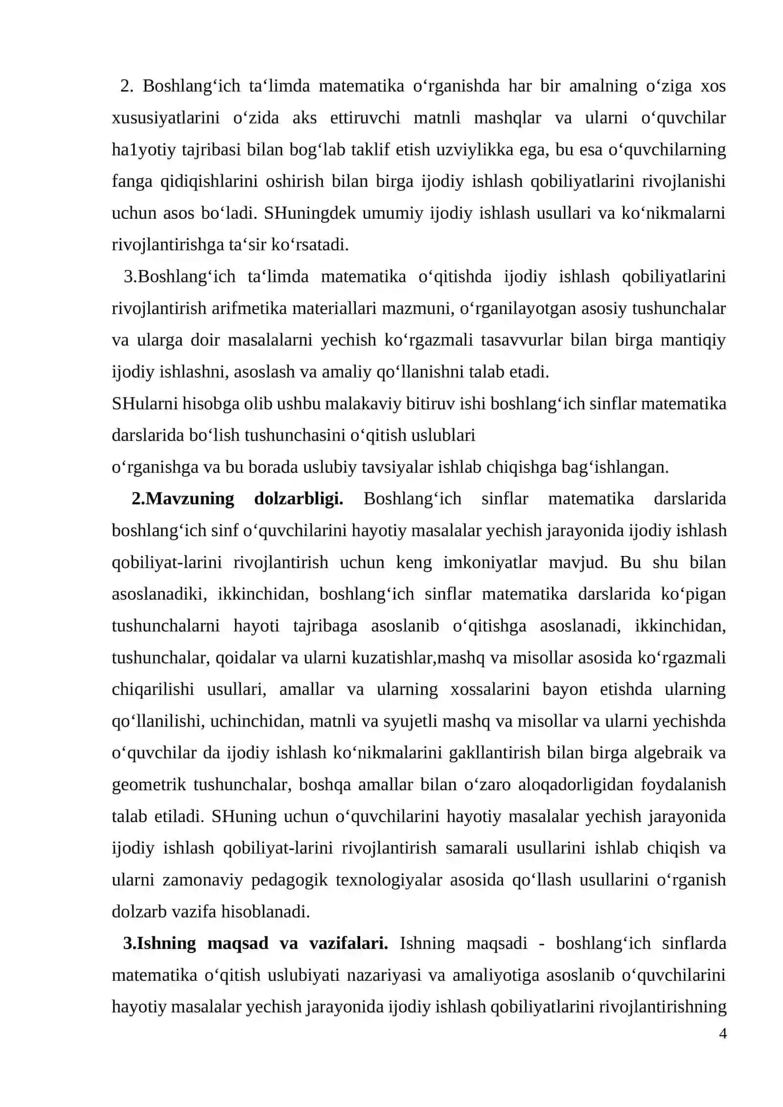BOSHLANG’ICH SINFLARDA MATЕMATIKADAN O’QUVCHILARNI IJОDIY ISHLASHGA O’RGATISH MЕTОDIKASI (3-SINF MISOLIDA) 4
