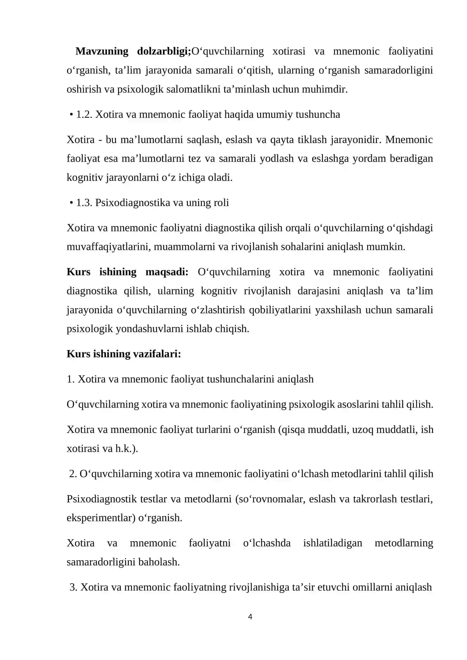 O‘QUVCHILARNING XOTIRASI VA MNEMIK FAOLIYAT DIAGNOSTIKASI 4