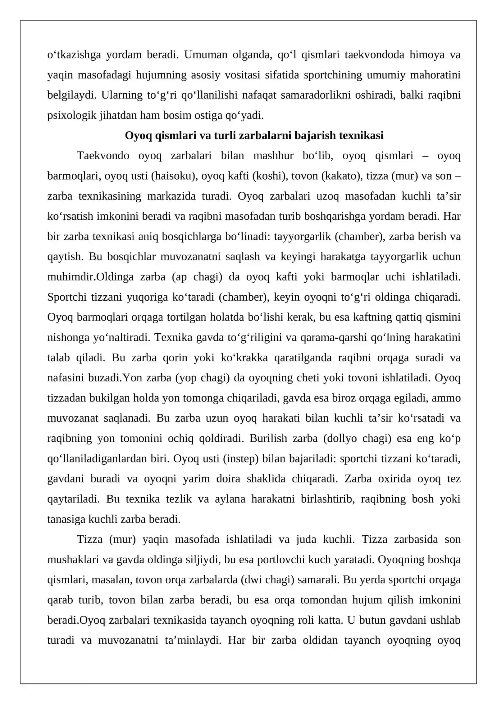 Tananing foydalanuvchi qismlari taekvondo. 4
