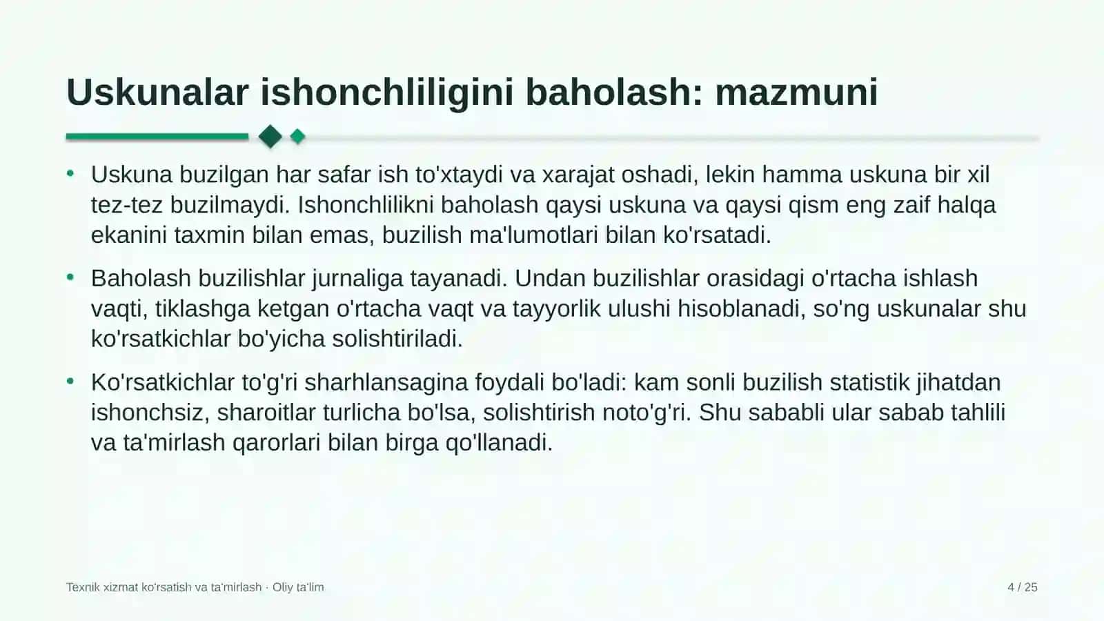 Kabel ishlab chiqarishda uskunalarning ishonchliligini baholash 4