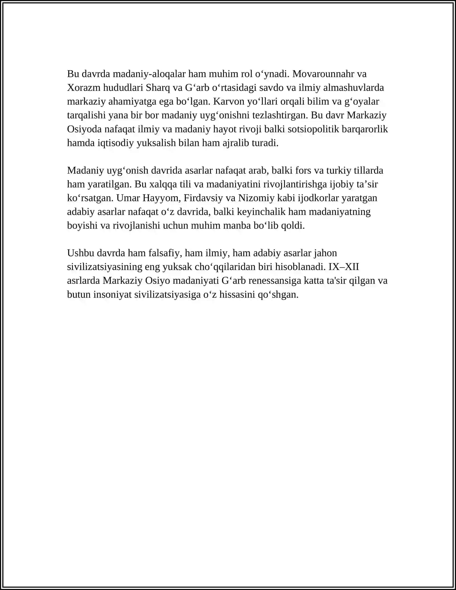 IX–XII ASRLARDA MAMLAKATIMIZ HUDUDIDA RO‘Y BERGAN MADANIY UYG‘ONISH (RENESSANS) 4