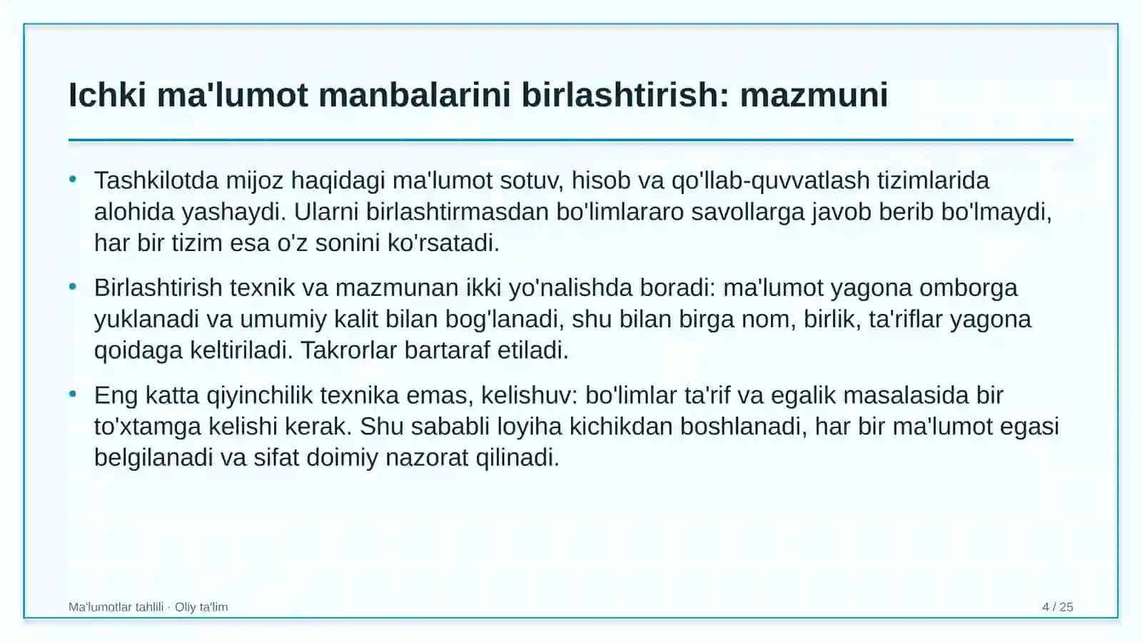 Buyurtmaxonalarda ichki ma'lumotlar manbalarini birlashtirish 4