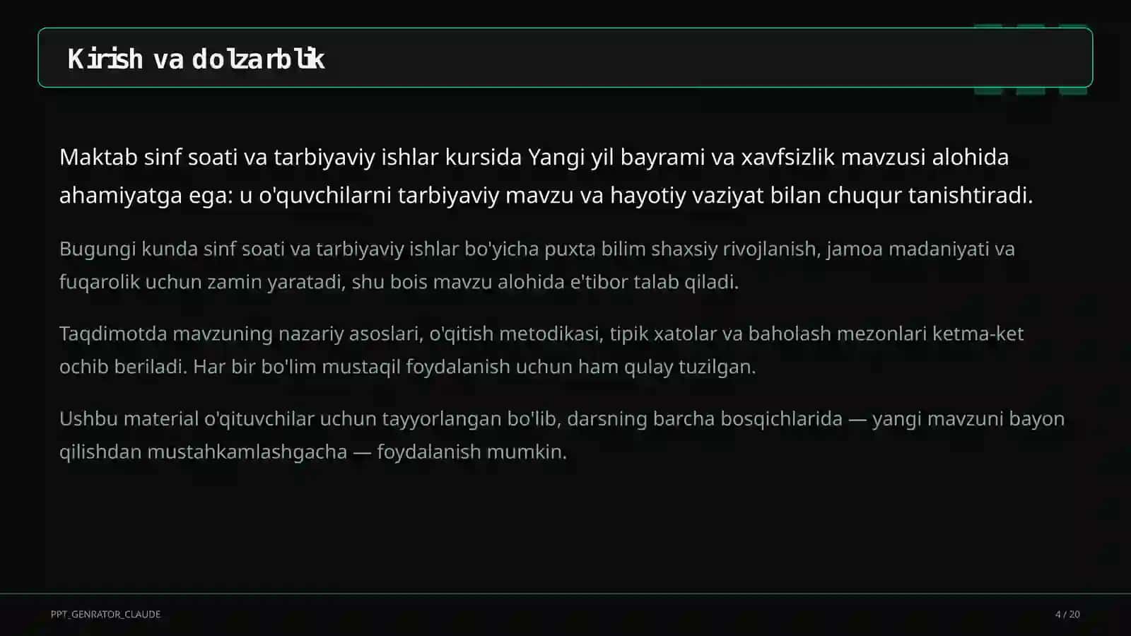 Sinf soati va tarbiyaviy tadbirlar 4