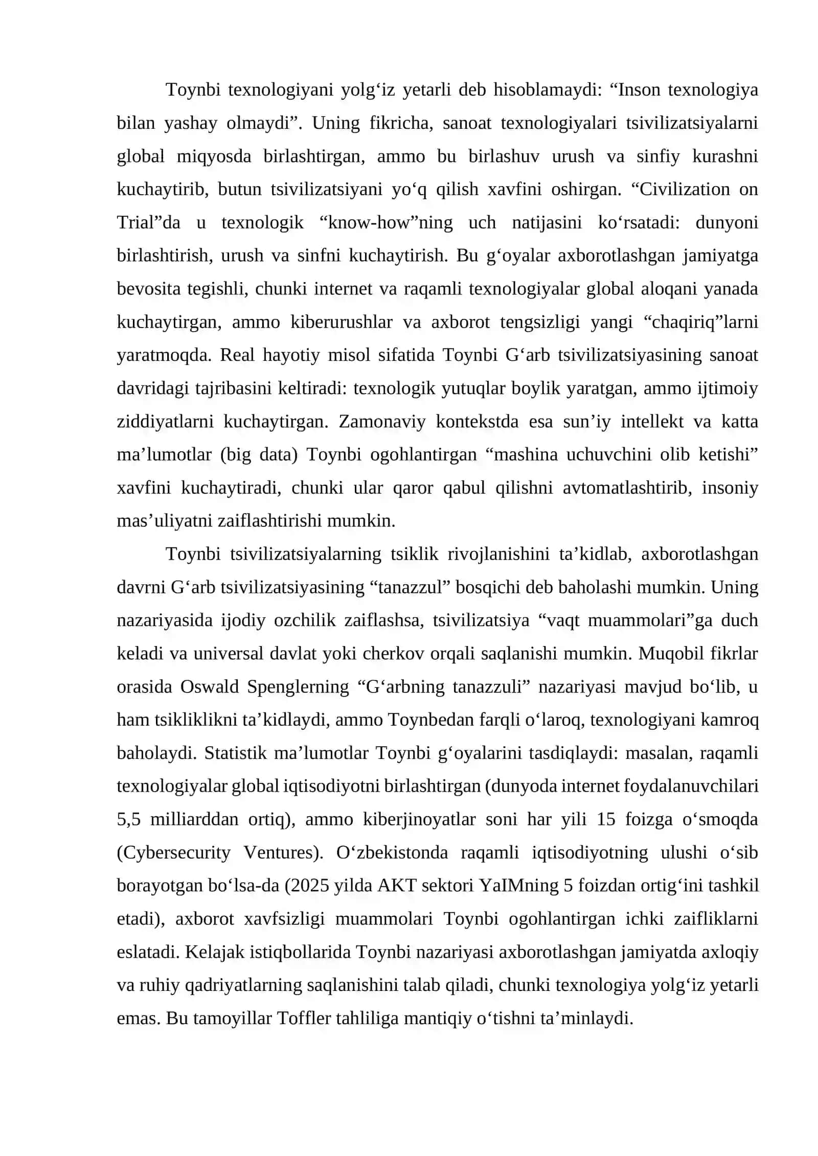 "Axborotlashgan jamiyat va uning istiqbollari" (A.Toynbi va E.Toffler asarlarining qiyosiy tahlili asosida) 4