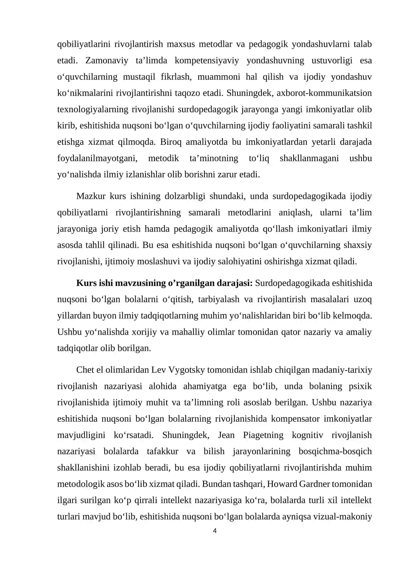SURDOPEDAGOGIKADA IJODIY QOBILIYATLARNI RIVOJLANTIRISH METODLARI KURS ISHI 4