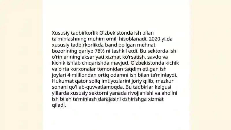 Kichik biznes va xususiy tadbirkorlikning aholini ish bilan taʼminlash va yangi ish oʻrinlarini yaratishdagi roli 4