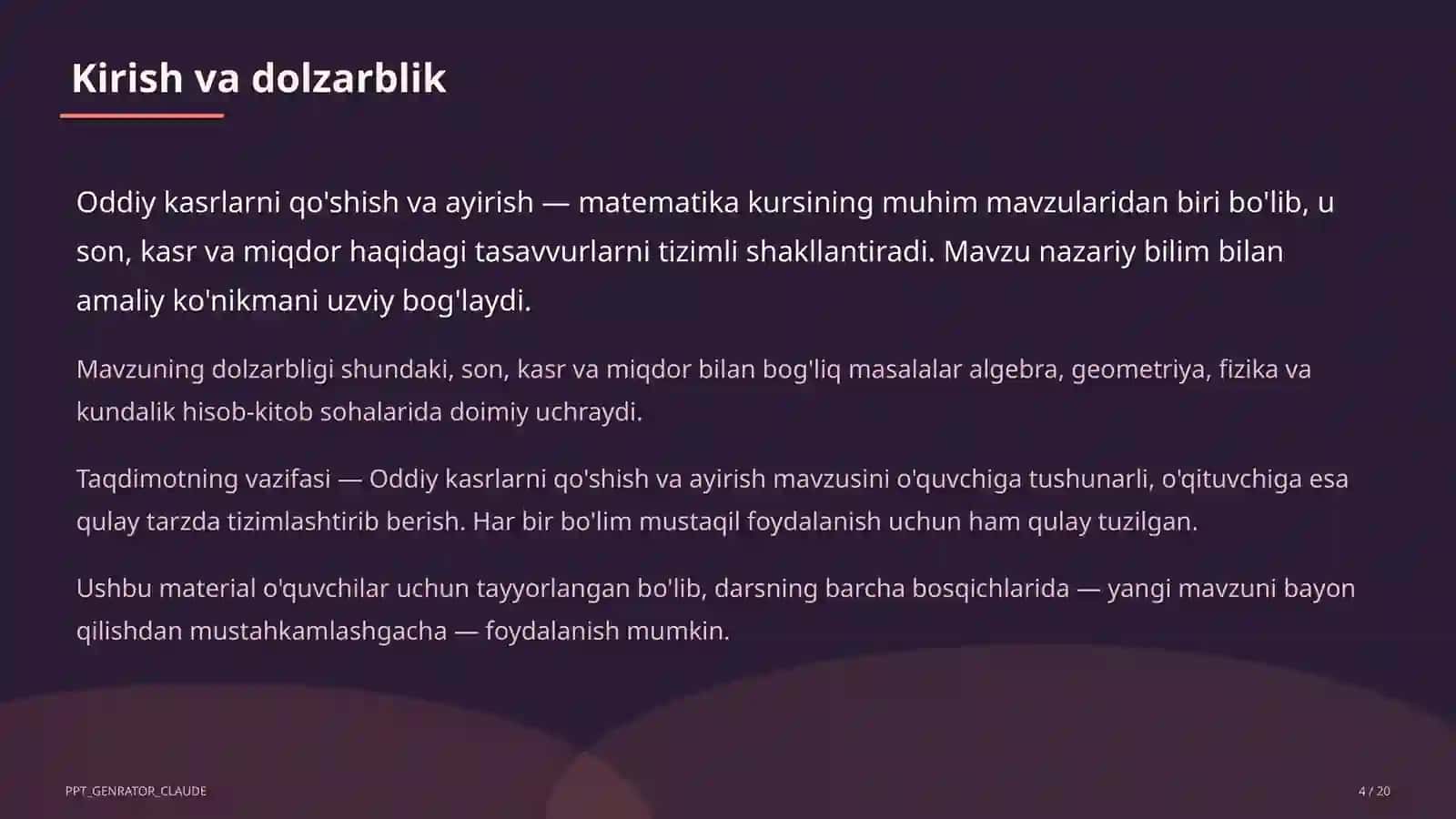 Oddiy kasrlarni qo'shish va ayirish (5-sinf) 4